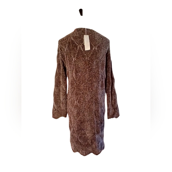 NWT  Diamond Shapes Surrounded By Open See Through Knit, Pockets, Long Sleeves - Picture 4 of 9